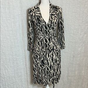 Notice Black and Cream Patterned Long Sleeve wrap dress Dress
